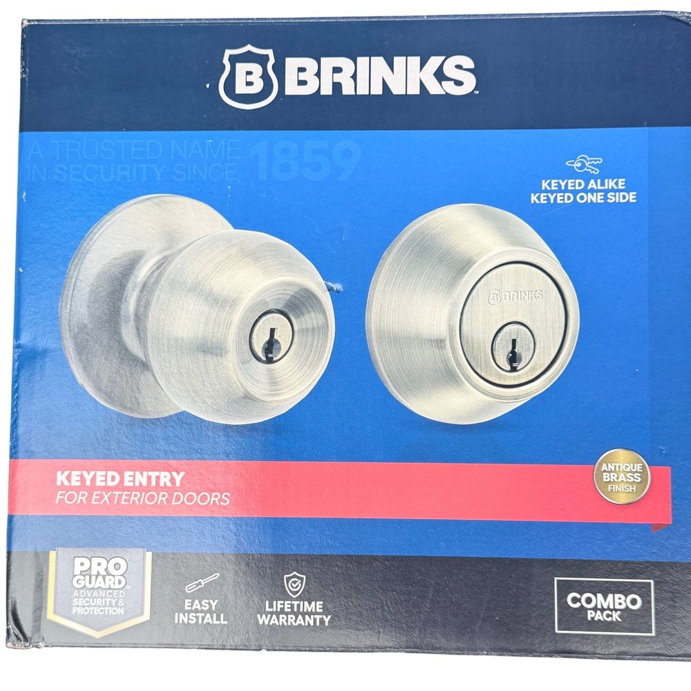 Brinks Keyed Entry Lockset & Deadbolt Combo Pack Antique Brass 2108-109 NEW‎